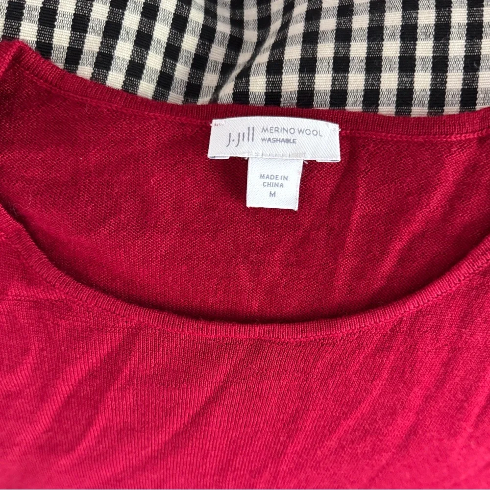 J Jill Bright Red Long Sleeve Crew Neck Sweater Size M Washable 100% Merino Wool